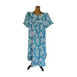 Made in Hawaii Blue White Floral Hawaiian Maxi Dress MuuMuu Women's 2XL